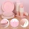 350 Pieces Pink Paper Dinnerware Set 7 Inch 9 Inch Disposable Dinner Plates Sever 50 Guests Paper Cup Cutlery Napkins Solid Color Party Supplies